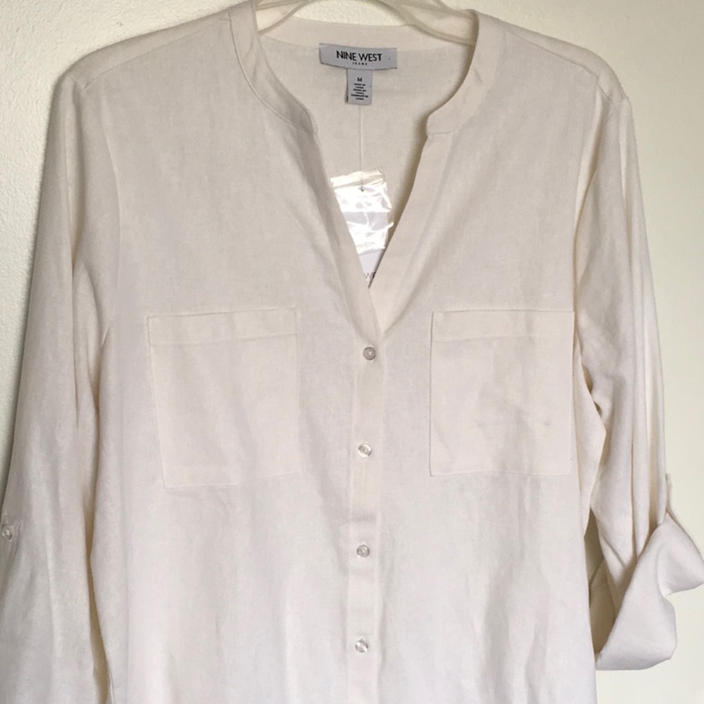 NINE WEST Linen Button Down Tunic M 106
